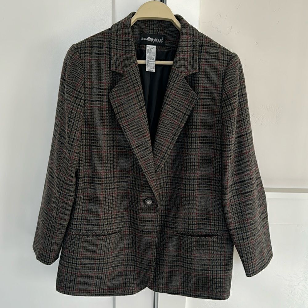 Sag Harbor Vintage Women’s Wool Blend Single Button Classic Blazer Sz 14 Petite
